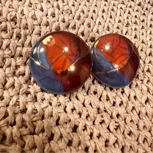 Vintage Colorful Enamel Round Pair Earrings 80’s 70’s  Fashion Gift accessories